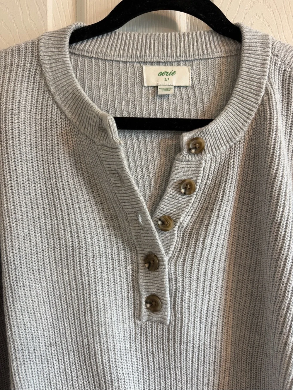 Light Gray Ribbed Henley Pullover